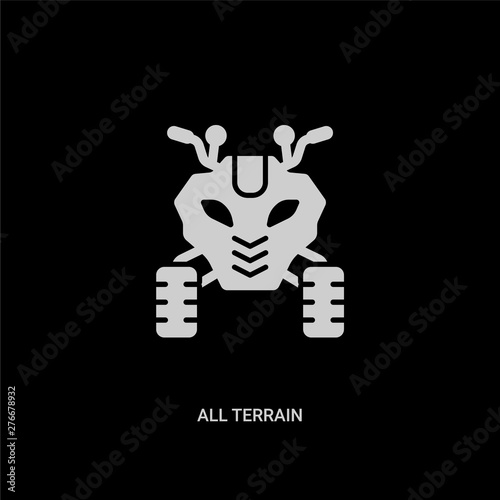 white all terrain vector icon on black background. modern flat all terrain from transportation concept vector sign symbol can be use for web, mobile and logo.