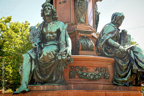 MUNICH, GERMANY -  Detail of the Maxmonument  built in 1875 in Munich Maximilianstrasse dedicated to the Bavarian king Maximilian II , bronze statues of the love of peace and justice photo