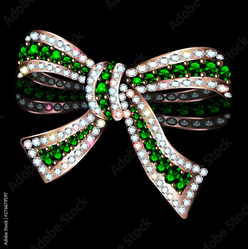 Illustration jewel brooch bow gold with precious stones Fototapete