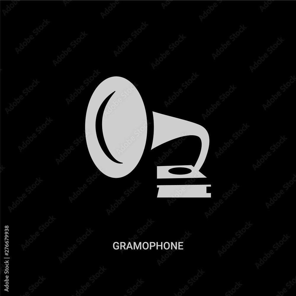 white gramophone vector icon on black background. modern flat ...