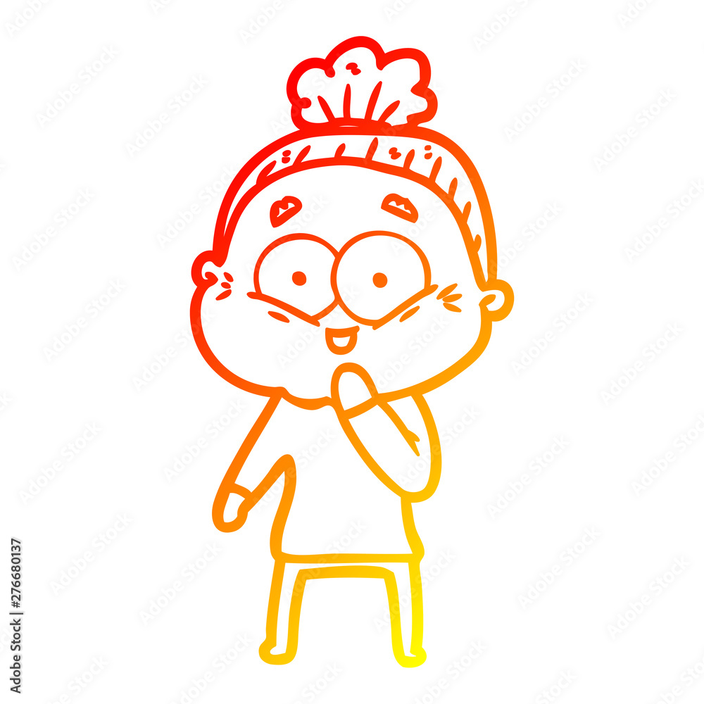 warm gradient line drawing cartoon happy old woman