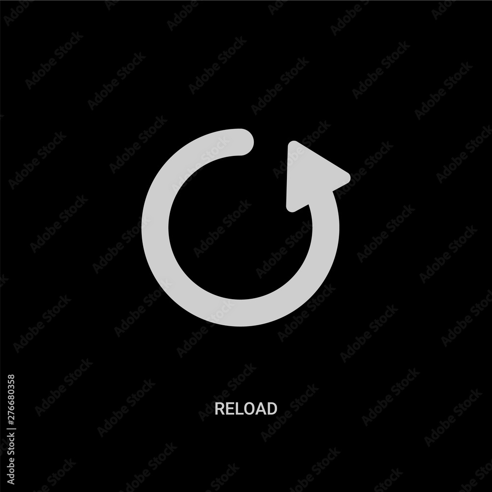 white reload vector icon on black background. modern flat reload from user interface concept vector sign symbol can be use for web, mobile and logo. white reload vector icon on black background. modern flat reload from user interface concept vector sign symbol can be use for web, mobile and logo.