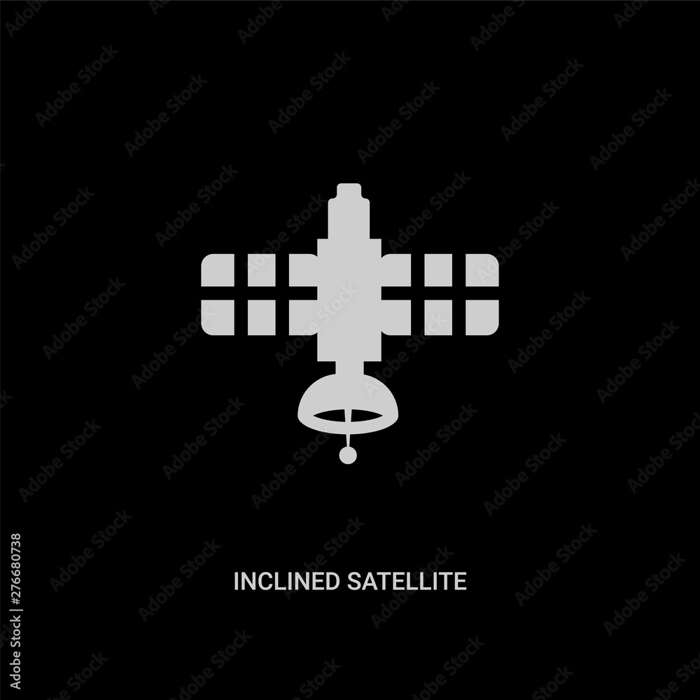 white inclined satellite vector icon on black background. modern flat inclined satellite from astronomy concept vector sign symbol can be use for web, mobile and logo. white inclined satellite vector icon on black background. modern flat inclined satellite from astronomy concept vector sign symbol can be use for web, mobile and logo.