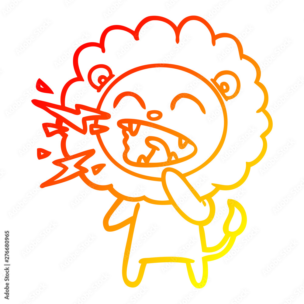 warm gradient line drawing cartoon roaring lion warm gradient line drawing cartoon roaring lion