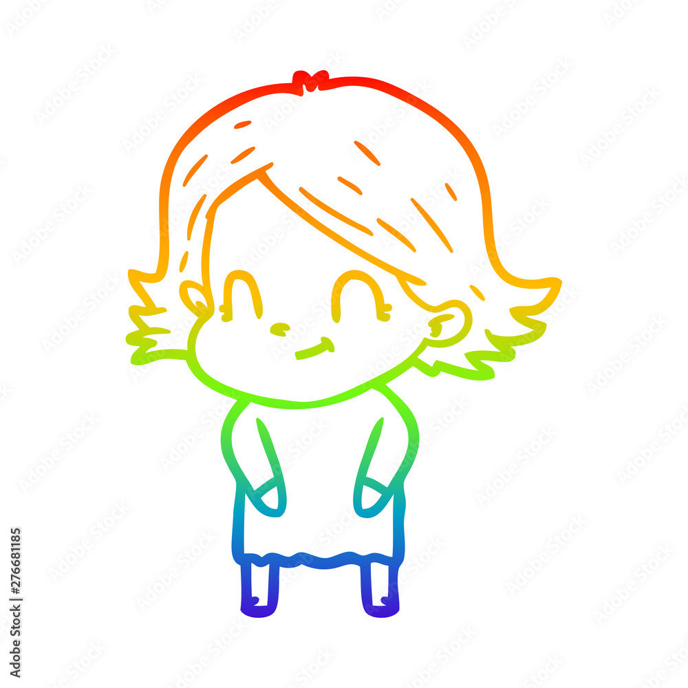 Fototapeta premium rainbow gradient line drawing cartoon friendly girl