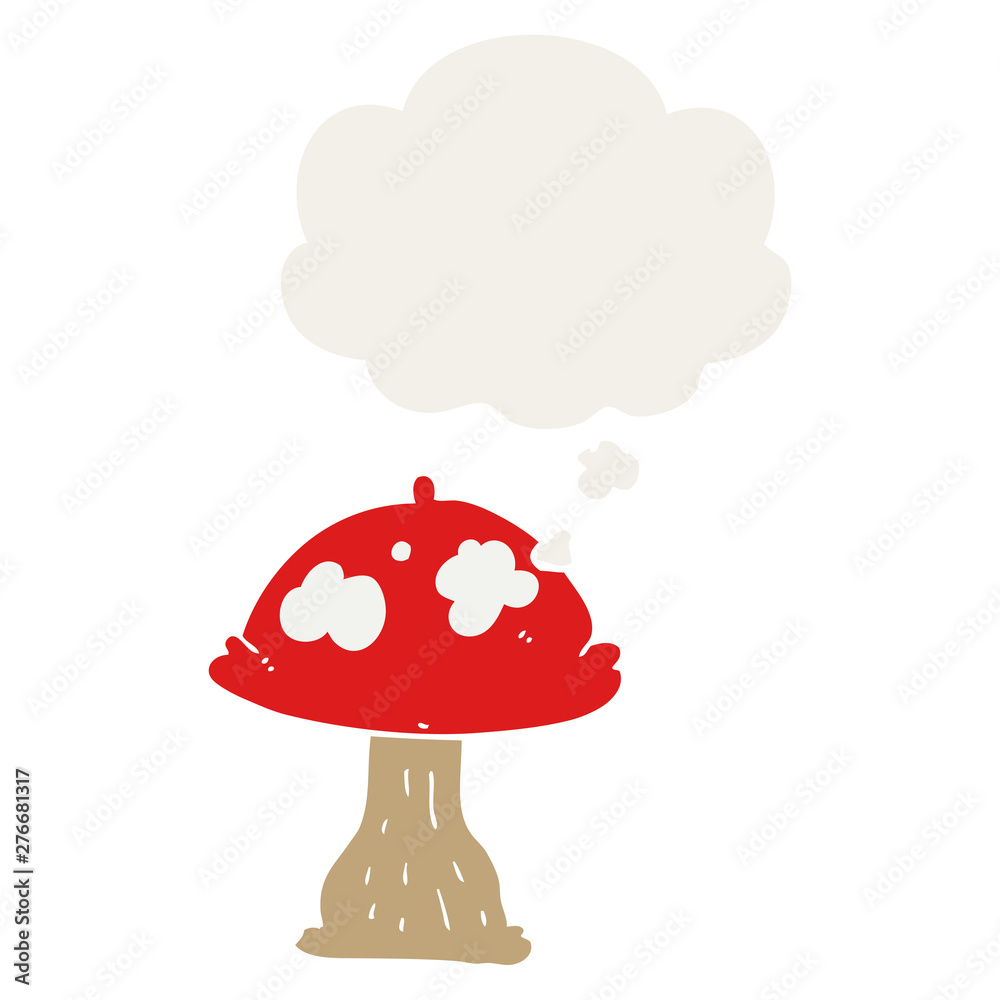 cartoon mushroom and thought bubble in retro style cartoon mushroom and thought bubble in retro style