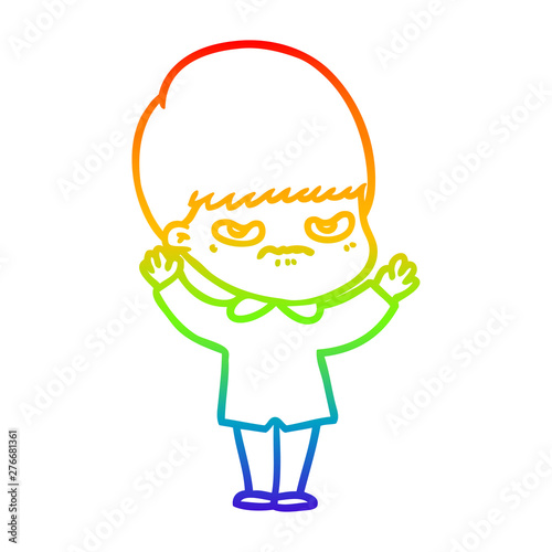 rainbow gradient line drawing annoyed cartoon boy