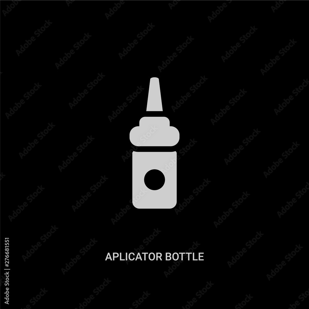 white aplicator bottle vector icon on black background. modern flat aplicator bottle from beauty concept vector sign symbol can be use for web, mobile and logo. white aplicator bottle vector icon on black background. modern flat aplicator bottle from beauty concept vector sign symbol can be use for web, mobile and logo.