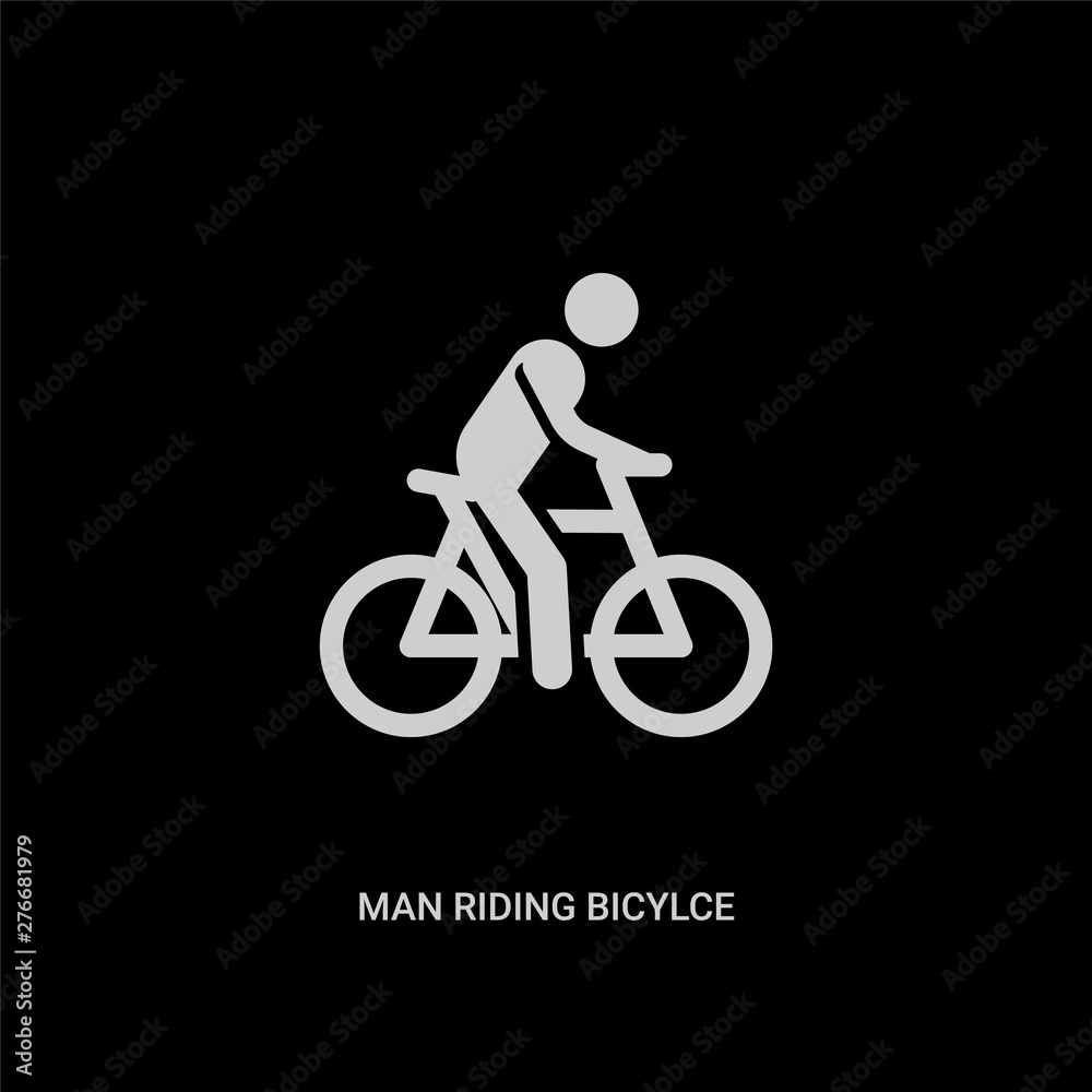 Fototapeta premium white man riding bicylce vector icon on black background. modern flat man riding bicylce from behavior concept vector sign symbol can be use for web, mobile and logo.