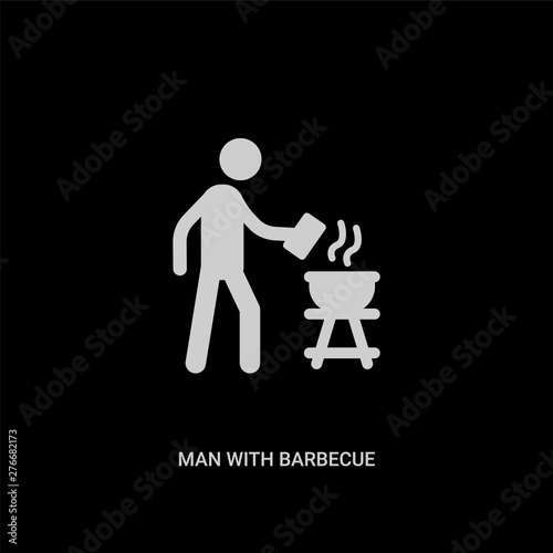 white man with barbecue vector icon on black background. modern flat man with barbecue from behavior concept vector sign symbol can be use for web, mobile and logo.
