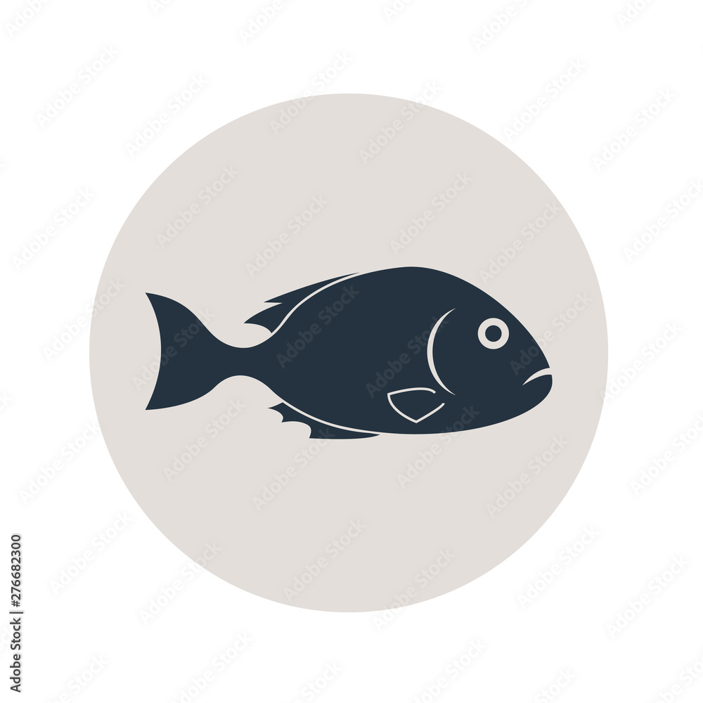 Icono plano pescado en círculo color gris Icono plano pescado en círculo color gris
