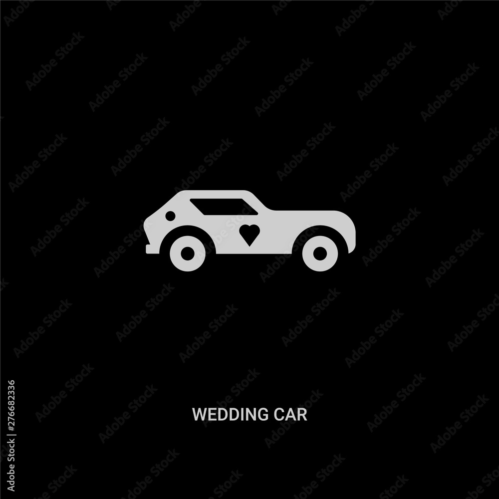white wedding car vector icon on black background. modern flat wedding car from birthday party and wedding concept vector sign symbol can be use for web, mobile and logo. white wedding car vector icon on black background. modern flat wedding car from birthday party and wedding concept vector sign symbol can be use for web, mobile and logo.