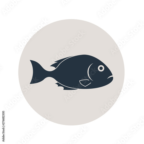 Icono plano pescado en círculo color gris