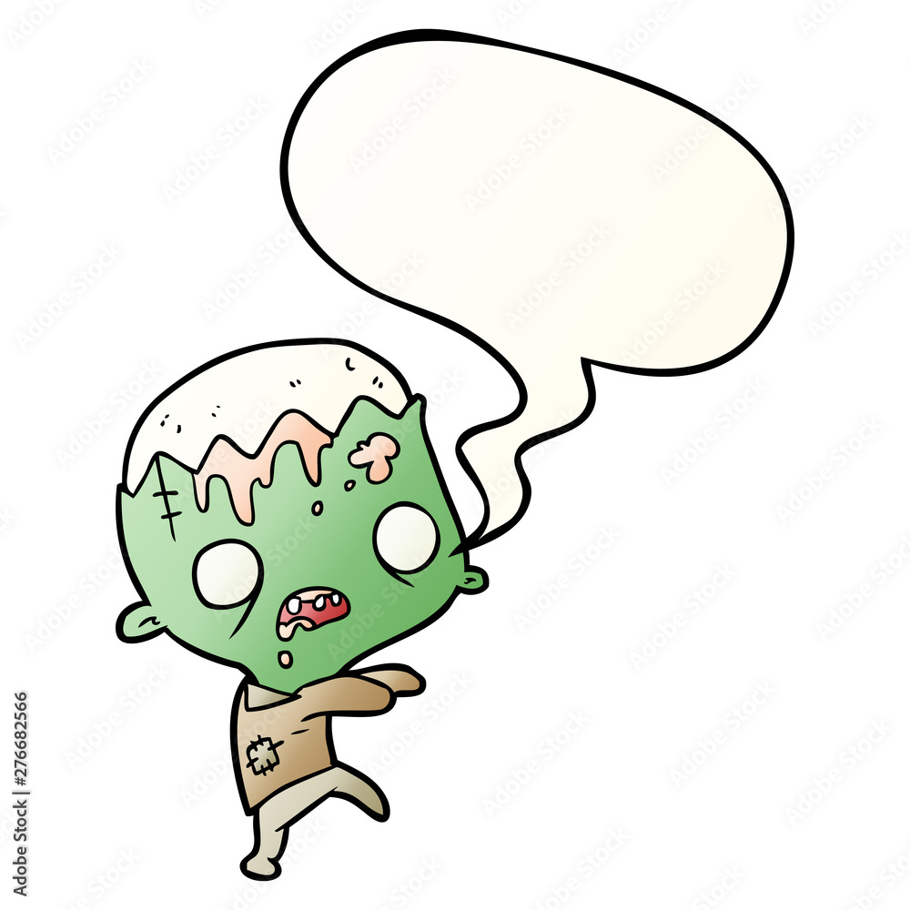 cute cartoon zombie and speech bubble in smooth gradient style cute cartoon zombie and speech bubble in smooth gradient style