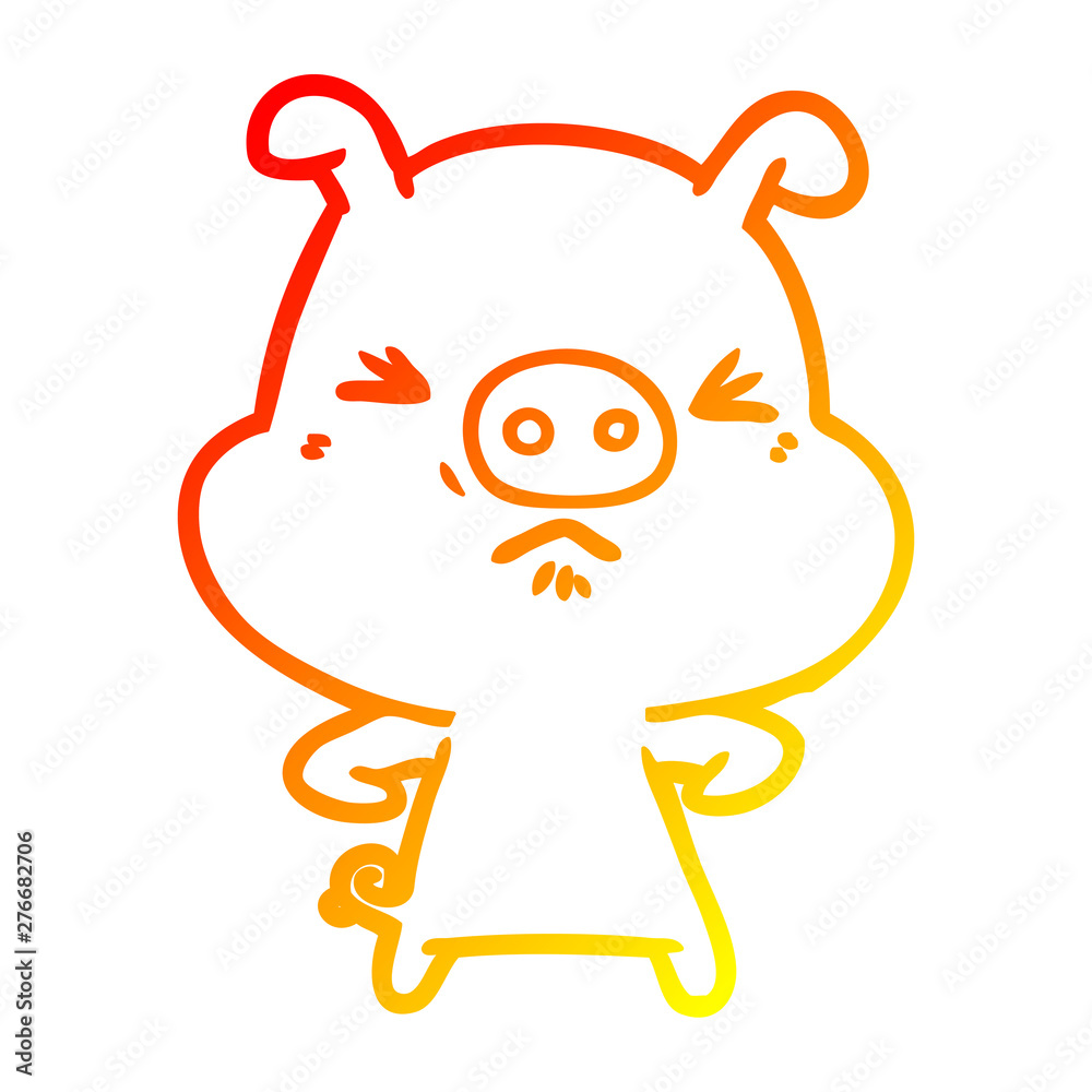 Obraz premium warm gradient line drawing cartoon angry pig