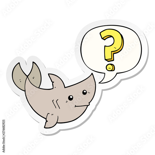 cartoon shark asking question and speech bubble sticker