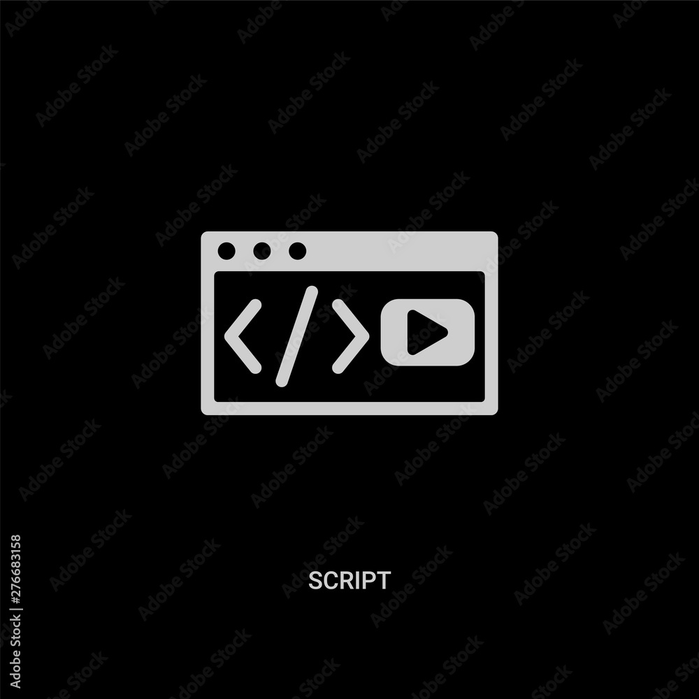 Fototapeta premium white script vector icon on black background. modern flat script from blogger and influencer concept vector sign symbol can be use for web, mobile and logo.