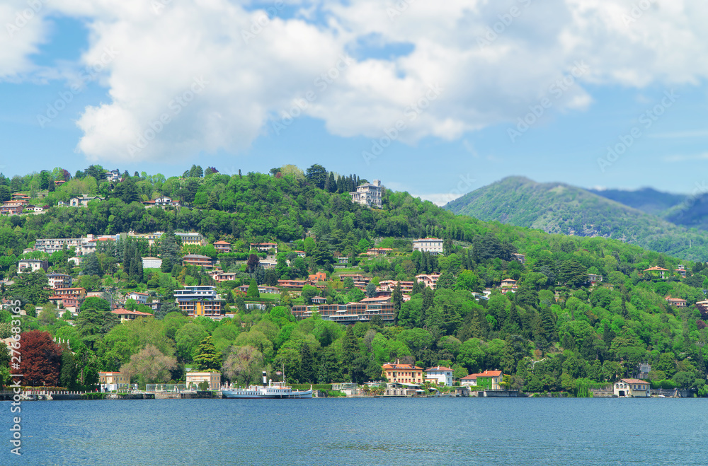 Beautiful summer Como lake landscape in Italy.