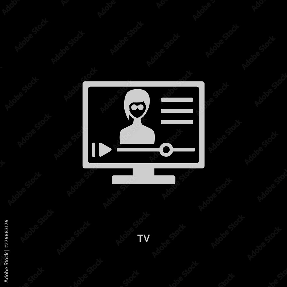 white tv vector icon on black background. modern flat tv from blogger and influencer concept vector sign symbol can be use for web, mobile and logo. white tv vector icon on black background. modern flat tv from blogger and influencer concept vector sign symbol can be use for web, mobile and logo.