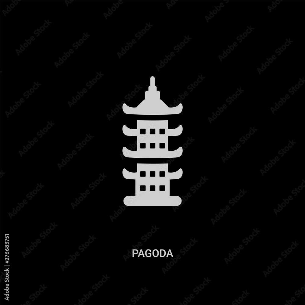 white pagoda vector icon on black background. modern flat pagoda from buildings concept vector sign symbol can be use for web, mobile and logo.