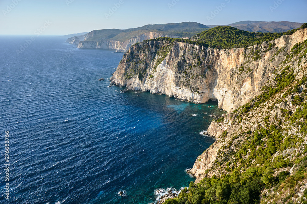 Coast with a rocky cliff on the island of Zakynthos.