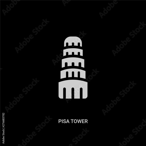 white pisa tower vector icon on black background. modern flat pisa tower from buildings concept vector sign symbol can be use for web, mobile and logo.
