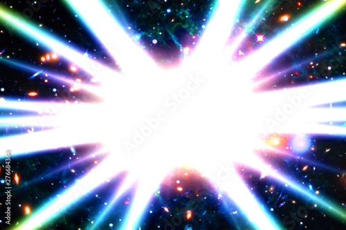 Star splash with beams in hyper jump. The elements of this image furnished by NASA.