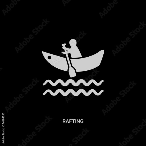 white rafting vector icon on black background. modern flat rafting from camping concept vector sign symbol can be use for web, mobile and logo.
