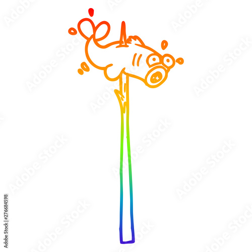 rainbow gradient line drawing speared fish cartoon