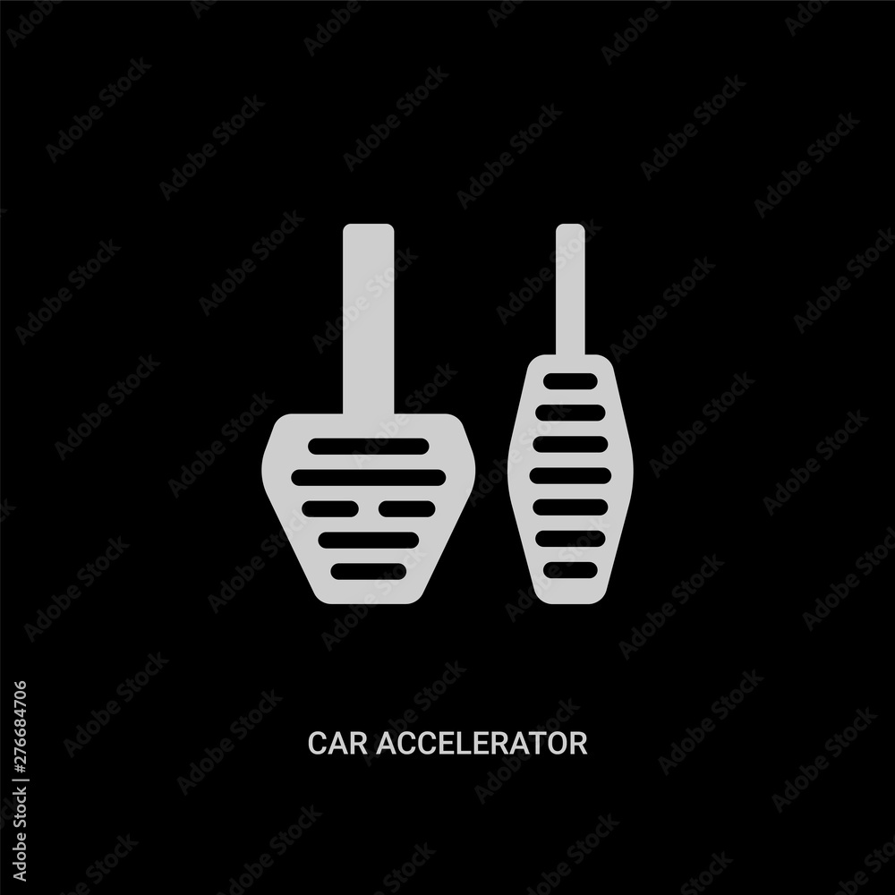 white car accelerator vector icon on black background. modern flat car accelerator from car parts concept vector sign symbol can be use for web, mobile and logo.