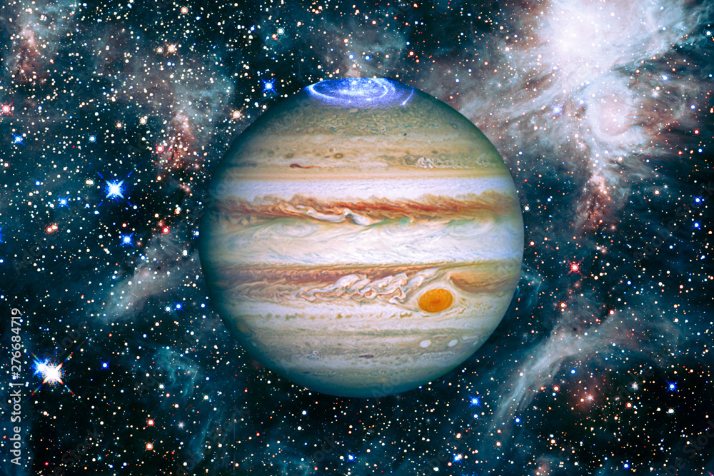 Jupiter and outer space, galaxies. The elements of this image furnished by NASA.