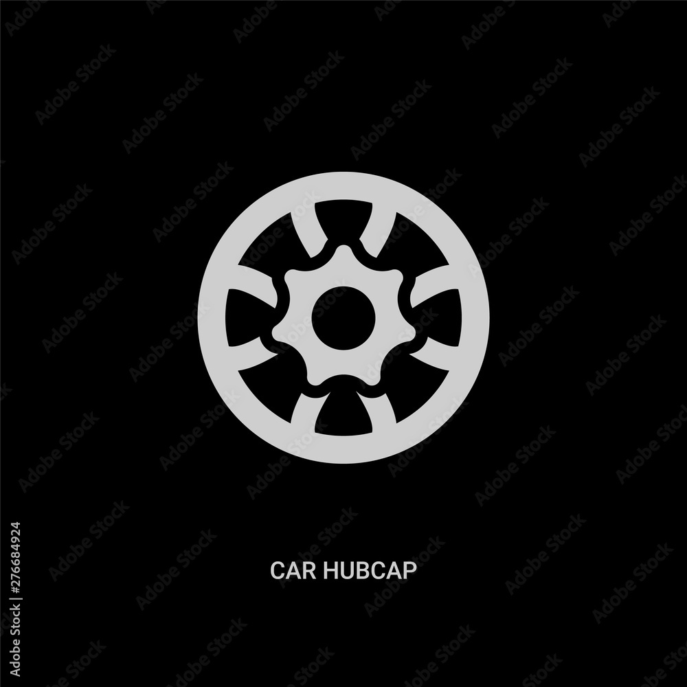white car hubcap vector icon on black background. modern flat car hubcap from car parts concept vector sign symbol can be use for web, mobile and logo.