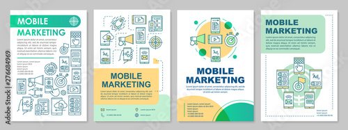 Mobile marketing brochure template layout. Customer attraction strategy. Flyer, leaflet print design with linear illustrations. Vector page layouts for magazines, annual reports, advertising posters
