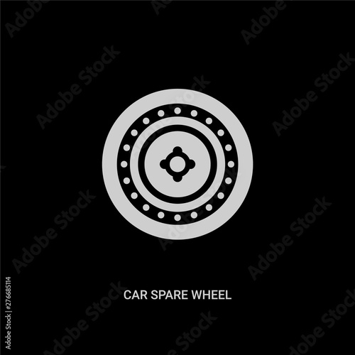 white car spare wheel vector icon on black background. modern flat car spare wheel from car parts concept vector sign symbol can be use for web, mobile and logo.