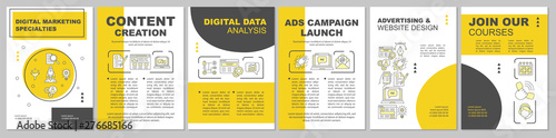 Digital marketing specialities brochure template layout. Flyer, booklet, leaflet print design with linear illustrations. Vector page layouts for magazines, annual reports, advertising posters