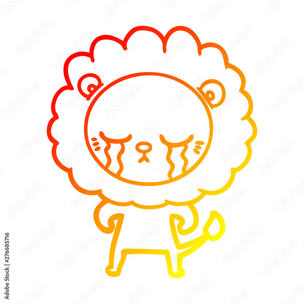 warm gradient line drawing crying cartoon lion warm gradient line drawing crying cartoon lion