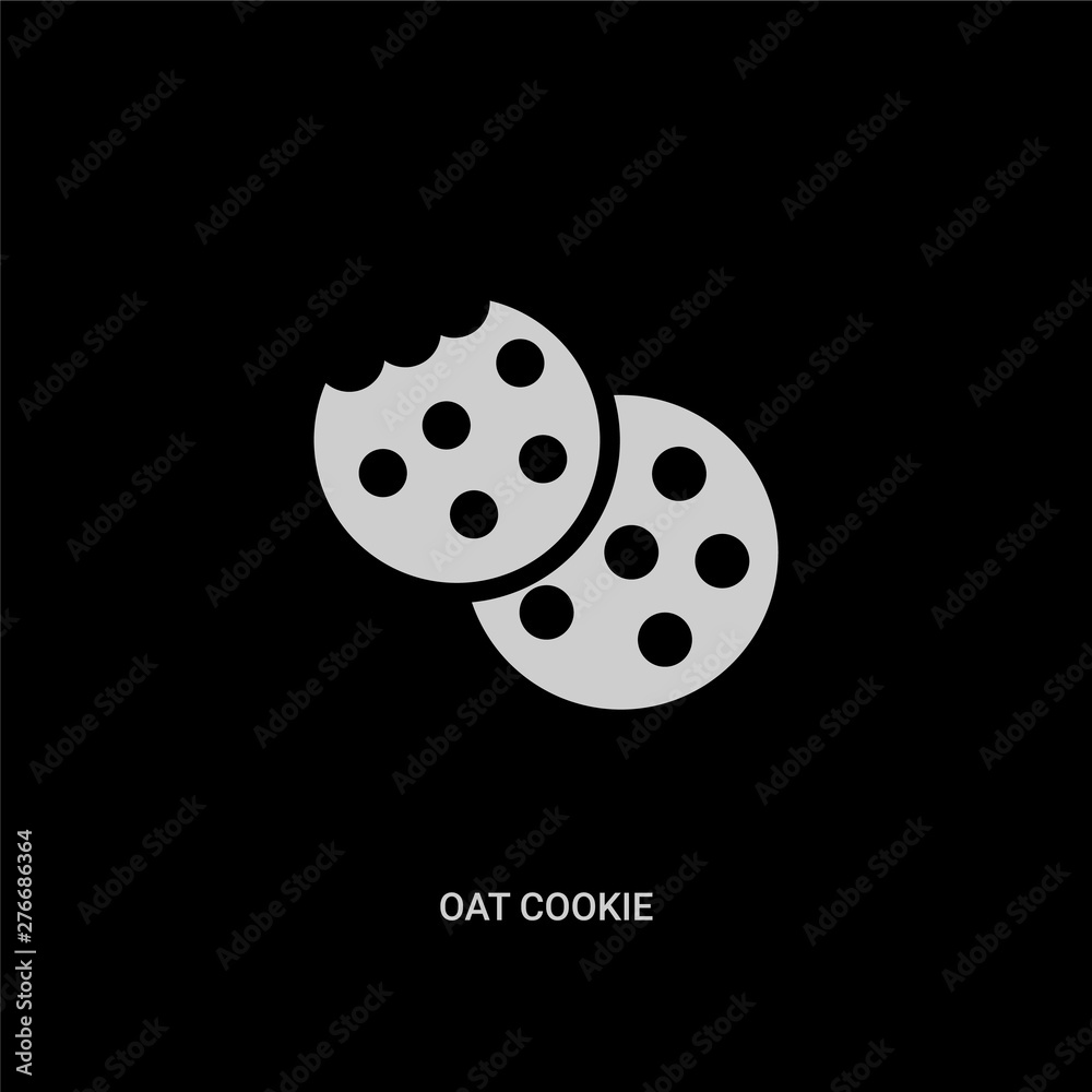 white oat cookie vector icon on black background. modern flat oat cookie from christmas concept vector sign symbol can be use for web, mobile and logo. white oat cookie vector icon on black background. modern flat oat cookie from christmas concept vector sign symbol can be use for web, mobile and logo.