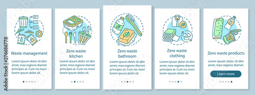 Zero waste lifestyle onboarding mobile app page screen with linear concepts. Waste management walkthrough five steps graphic instructions. UX, UI, GUI vector template with illustrations