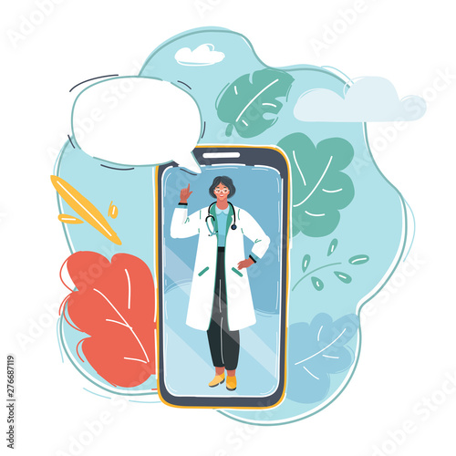 Female doctor holding phone with blank screen isolated vector illustration