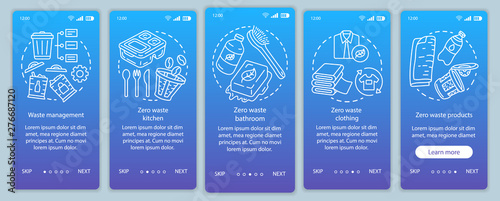 Zero waste lifestyle onboarding onboarding mobile app page screen vector template. Waste management walkthrough website steps with linear illustrations. UX, UI, GUI smartphone interface concept