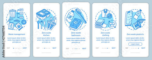 Zero waste lifestyle onboarding onboarding mobile app page screen vector template. Waste management walkthrough website steps with linear illustrations. UX, UI, GUI smartphone interface concept