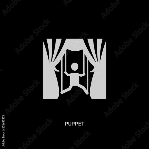 white puppet vector icon on black background. modern flat puppet from circus concept vector sign symbol can be use for web, mobile and logo.