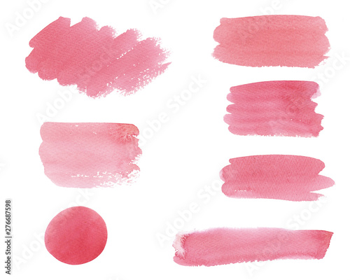 Hand painted abstract Watercolor Wet pink, coral set brush strokes isolated on white background. Abstract painting, background. design for invitation, greeting card, wedding. empty space for text