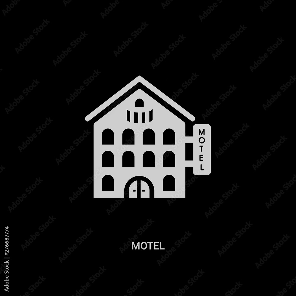 white motel vector icon on black background. modern flat motel from city elements concept vector sign symbol can be use for web, mobile and logo.