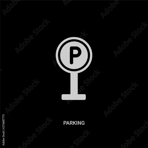 white parking vector icon on black background. modern flat parking from city elements concept vector sign symbol can be use for web, mobile and logo.