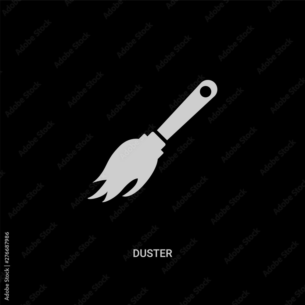 Obraz premium white duster vector icon on black background. modern flat duster from cleaning concept vector sign symbol can be use for web, mobile and logo.