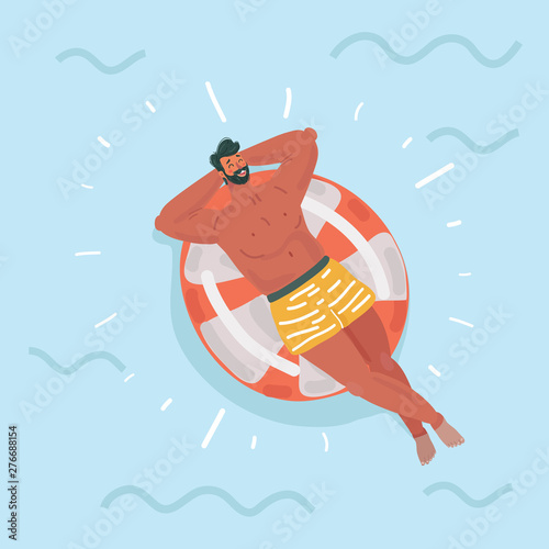Man lying on a rubber rings in a swimming pool