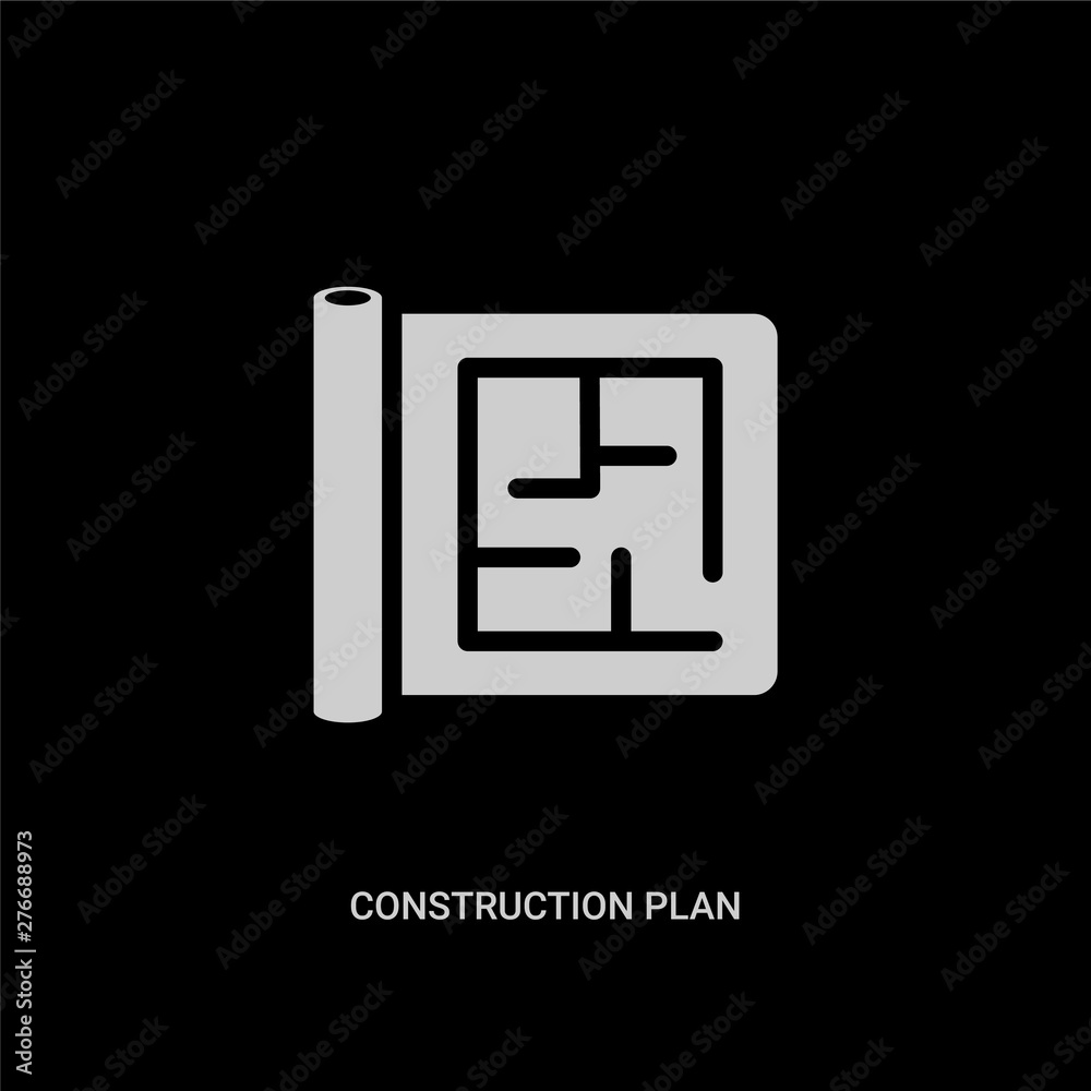 white construction plan vector icon on black background. modern flat construction plan from construction concept vector sign symbol can be use for web, mobile and logo. white construction plan vector icon on black background. modern flat construction plan from construction concept vector sign symbol can be use for web, mobile and logo.