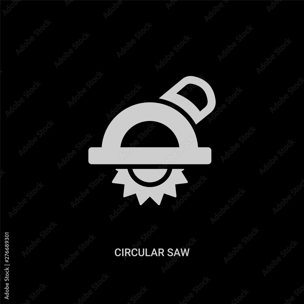 white circular saw vector icon on black background. modern flat circular saw from construction tools concept vector sign symbol can be use for web, mobile and logo. white circular saw vector icon on black background. modern flat circular saw from construction tools concept vector sign symbol can be use for web, mobile and logo.