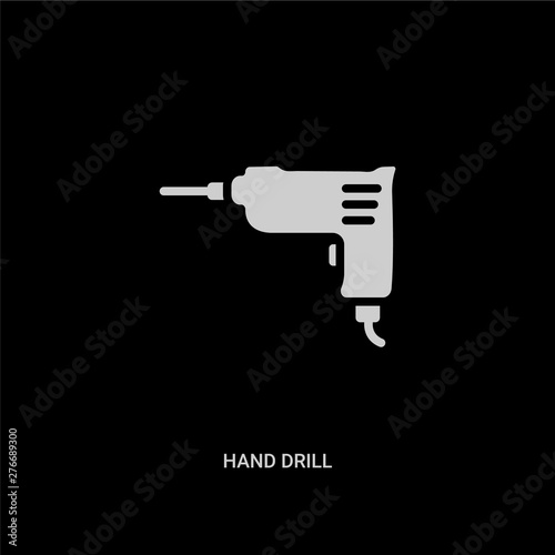 white hand drill vector icon on black background. modern flat hand drill from construction tools concept vector sign symbol can be use for web, mobile and logo.
